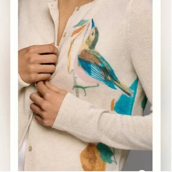 Anthropologie The Juliet Cashmere Cardigan Sweater Birds Graphics size S - Picture 3 of 11
